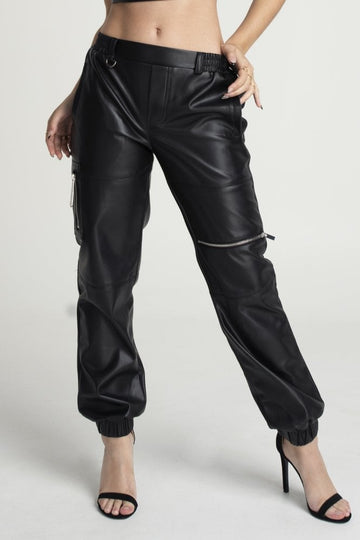 Black Vegan Leather Utility Trousers Double Second